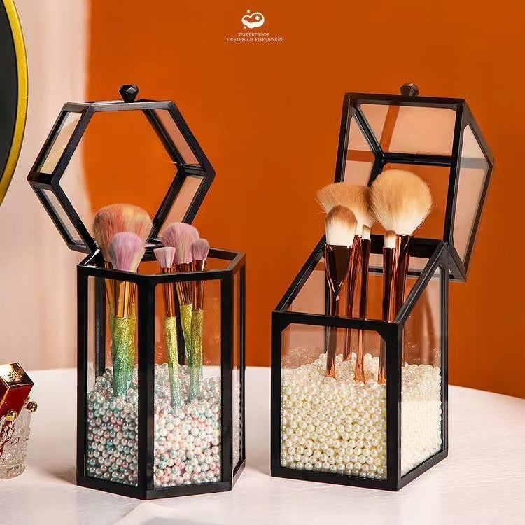 Makeup Brush Glass Storage Container Dustproof Cover