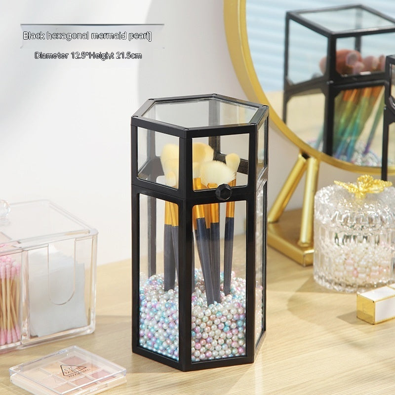 Makeup Brush Glass Storage Container Dustproof Cover