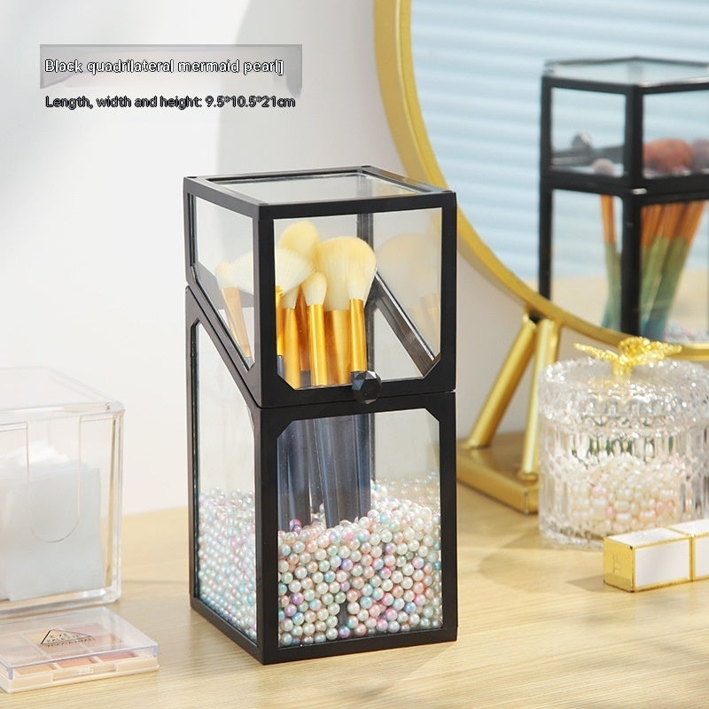 Makeup Brush Glass Storage Container Dustproof Cover