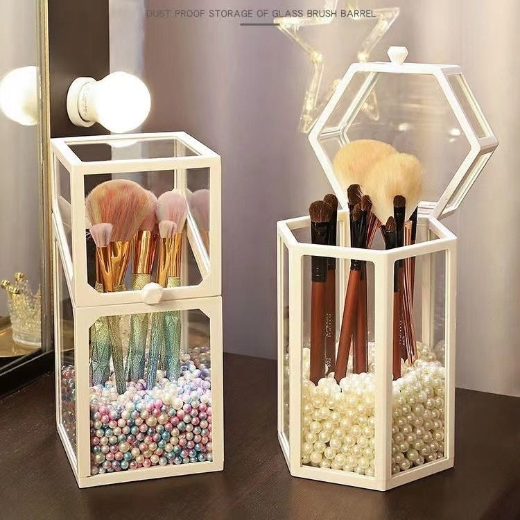 Makeup Brush Glass Storage Container Dustproof Cover